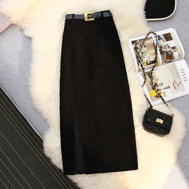 Corduroy slit skirt for women