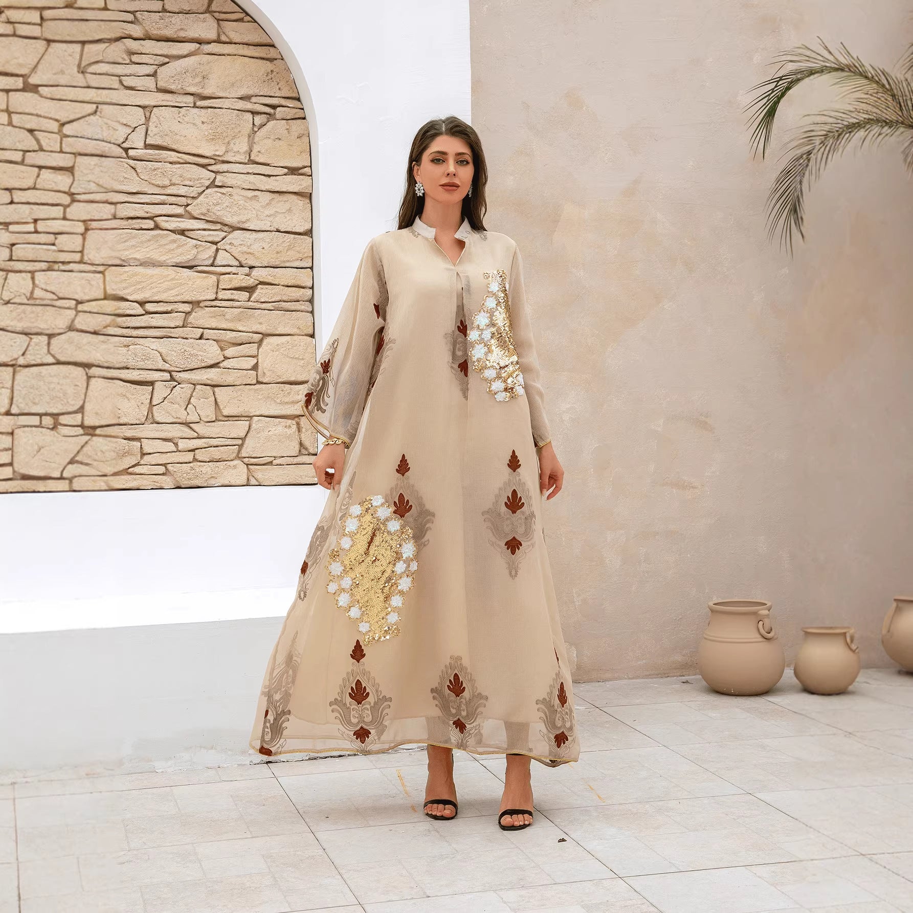 Bead embroidered dress for women